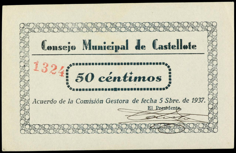 50 Céntimos. 1937. C.M. de CASTELLOTE (Teruel). (Dobleces en esquinas). RGH-1792...