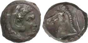 Tetradracma. 300-289 a.C. ACUÑACIONES SÍCULO-PÚNICAS. ENTELLA. SICILIA. Anv.: Cabeza de Hércules con piel de león a derecha. Rev.: Cabeza de caballo a...