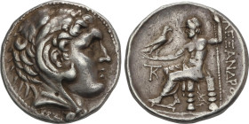 Tetradracma. 336-323 a.C. ALEJANDRO MAGNO. PELLA. MACEDONIA. Anv.: Cabeza de Hércules con piel de león a derecha. Rev.: Zeus entronizado a izquierda, ...