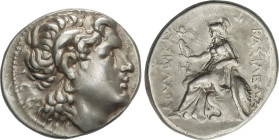 Tetradracma. 297-281 a.C. LISÍMACO. TRACIA. Anv.: Cabeza diademada de Alejandro Magno con cuerno de Amón a derecha. Rev.: Atenea entronizada a izquier...