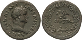 Sestercio. Acuñada el 68-69 d.C. GALBA. Anv.: SER. GALBA IMP. CAES. AVG. TR. P. Busto laureado a derecha. Rev.: S. P. Q. R. OB. CIV. SER. dentro de co...
