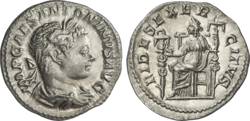 Denario. Acuñada el 219 d.C. HELIOGÁBALO. Anv.: IMP. CAES. ANTONINVS AVG. Busto ...