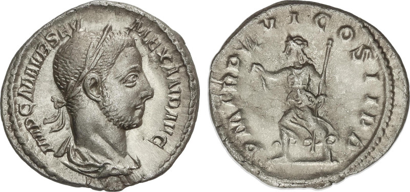 Denario. Acuñada el 222-228 d.C. ALEJANDRO SEVERO. Anv.: IMP. C. M. AVR. SEV. AL...