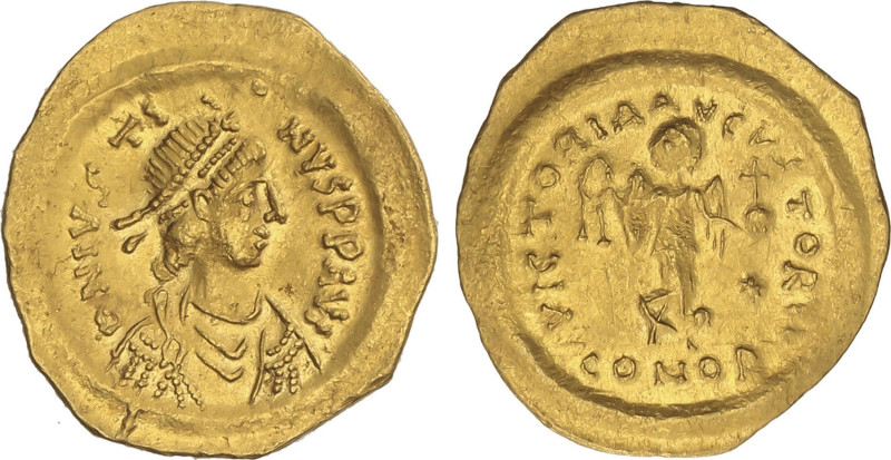 Tremisis. 527-565 d.C. JUSTINIANO I. CONSTANTINOPLA. Anv.: D. N. IVSTINIANVS P. ...