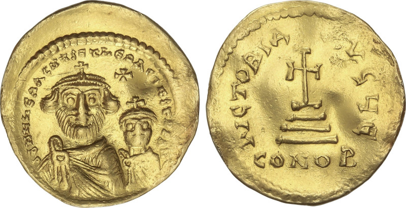 Sólido. 610-641 d.C. HERACLIO. CONSTANTINOPLA. Anv.: dd. NN. hERACLIVS Et hERA. ...