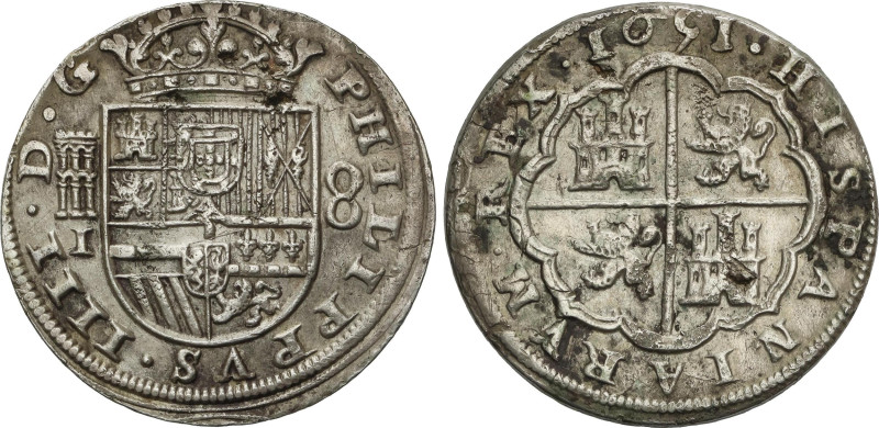 8 Reales. 1651. SEGOVIA. I. 25,38 grs. Acueducto de dos arcos y dos pisos. (Oxid...