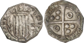 5 Rals. 1641. FELIPE IV. BARCELONA. 11,91 grs. Anillos en 1er y 4º y cuarto espacio. Bonita pátina de colección antigua. BELLA PIEZA. ESCASA. AC-67. E...