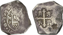 8 Reales. 1732. MÉXICO. F. 25,99 grs. Resello de Soumanap, capital del puerto de la isla Madura, en las Indias Orientales Holandesas (Indonesia). Páti...