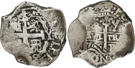 8 Reales. 1705. POTOSÍ. Y. 26,24 grs. Dos fechas parcialmente visibles. Ex Ponterio 54 - 20 Marzo 1992, n. 860. AC-1540. MBC.