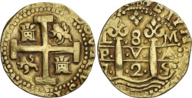 8 Escudos. 1725. LIMA. M. 26,62 grs. (LV)DOVICUS I visible en la leyenda del anverso. Hijo mayor de Felipe V y Maria Luisa Gabriela de Saboya, fue el ...