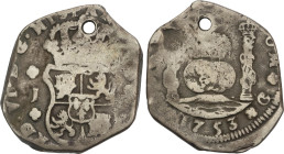 8 Reales. 1753. GUATEMALA. J. 26,74 grs. Columnario macuquino. (Perforación). AC-427. (MBC).