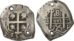 8 Reales. 1754. POTOSÍ. Q. 26,75 grs. (Dos perforaciones). AC-531. MBC.