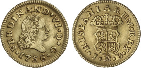 1/2 Escudo. 1756. MADRID. J.B. 1,75 grs. Tipo 3er busto. (Ligeramente alabeada). AC-559. MBC.