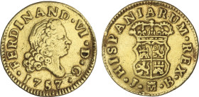 1/2 Escudo. 1757. MADRID. J.B. 1,73 grs. (Descolgada, sirvió de joya. Rayitas). AC-561. MBC-.