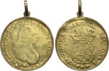 4 Escudos. 1759. POPAYÁN. J. 13,39 grs. Sirvió como joya, con anilla. ESCASA. AC-718. RC.