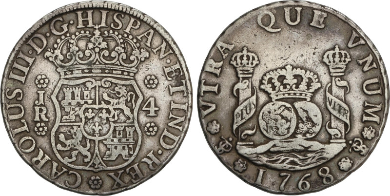 4 Reales. 1768. POTOSÍ. J.R. 13,16 grs. Columnario. (Golpecitos). MUY ESCASA. AC...