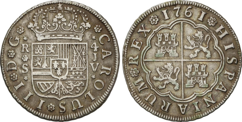 4 Reales. 1761. SEVILLA. J.V. 13,20 grs. AC-977. MBC+/MBC.