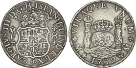 8 Reales. 1769. MÉXICO. M.F. 26,8 grs. Columnario. (Pequeños golpecitos). Pátina. AC-1095. MBC.