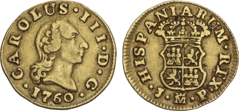 1/2 Escudo. 1760. MADRID. J.P. 1,75 grs. Cara de Rata. Tipo con Corona ornamenta...