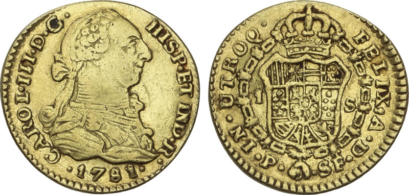 1 Escudo. 1781. POPAYAN. S.F. 2,96 grs. (Leves golpecitos). AC-1426. MBC.