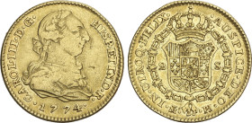 2 Escudos. 1774. MADRID. P.J. 6,67 grs. (Golpecitos). AC-1546. MBC/MBC+.