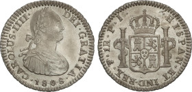 1 Real. 1808. POTOSÍ. P.J. 3,40 grs. Brillo original. RARA ASÍ. AC-484; Cal-1182. EBC+.