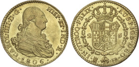 2 Escudos. 1806. MADRID. F.A. 6,73 grs. Rayitas de ajuste de peso. Brillo original. BONITA PIEZA. AC-1312. EBC.