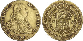 2 Escudos. 1806. SEVILLA. C.N. 6,62 grs. (Rayita). AC-1443. MBC+.