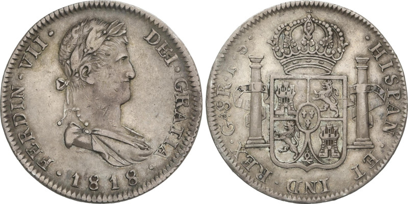 8 Reales. 1818. GUADALAJARA. F.S. 26,78 grs. Ex Colección Plus Ultra. Pátina gri...