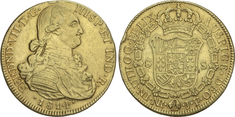 8 Escudos. 1814. NUEVO REINO. J.F. 26,95 grs. Sin punto delante de HISP. (Golpec...