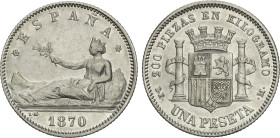 1 Peseta. 1870 (*18-73). D.E.-M. MBC+.
