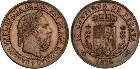 10 Céntimos. 1875. BRUSELAS. AE. Anverso y reverso coincidentes. Tipo medalla. EBC+.