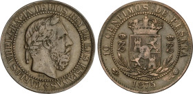 10 Céntimos. 1875. BRUSELAS. Anverso y reverso coincidentes. Tipo medalla. AC-5. MBC+.