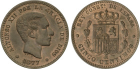 5 Céntimos. 1877. BARCELONA. O.M. BONITA PIEZA. SC-.