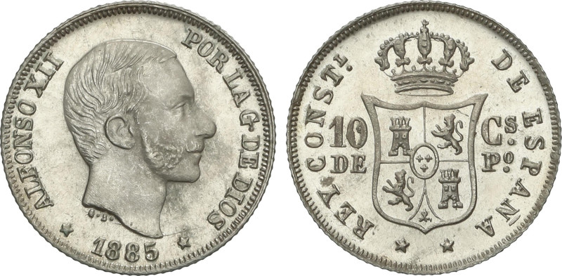 10 Centavos de Peso. 1885. MANILA. Brillo original. BONITA PIEZA. SC.