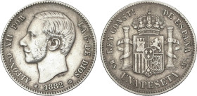 1 Peseta. 1882 (*18-81). M.S.-M. (Levemente limpiada). VS-593 var. MBC.