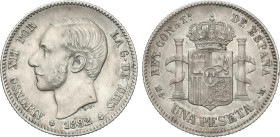 1 Peseta. 1882/2 (*18-82/1). M.S.-M. Ligera pátina irregular. MBC.