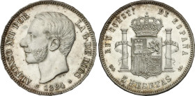 5 Pesetas. 1884 (*18-84). M.S.-M. Brillo original. (Leves rayitas). EBC+.