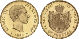 25 Pesetas. 1880 (*18-80). M.S.-M. Brillo original. EBC+.