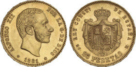 25 Pesetas. 1881 (*18-81). M.S.-M. Brillo original. EBC.