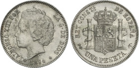 1 Peseta. 1894 (*18-94). P.G.-V. (Corrosiones limpiadas en anverso). ESCASA. (MBC+)/EBC-.
