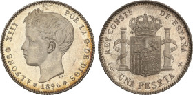 1 Peseta. 1896 (*18-96). P.G.-V. Brillo original. Parece PROOF. Bonita pátina. SC.