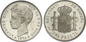 1 Peseta. 1896 (*18-96). P.G.-V. Brillo original (Leves rayitas). SC-.