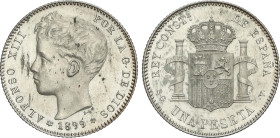 1 Peseta. 1899/6 (*18-99). S.G.-V. (Marquitas y leves manchitas). RARA. SC-/EBC+.
