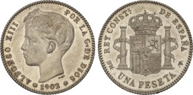 1 Peseta. 1902 (*19-02). S.M.-V. Brillo original. EBC+.