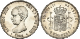 5 Pesetas. 1888 (*18-88). M.P.-M. (Golpe en anverso). EBC/EBC+.
