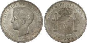 1 Peso. 1897. MANILA. S.G.-V. Pátina acerada. (Leves rayitas). EBC.