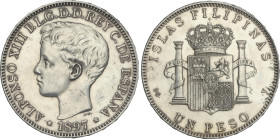 1 Peso. 1897. MANILA. S.G.-V. (Rayitas, algo limpiada). EBC-.