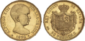 20 Pesetas. 1890 (*18-90). M.P.-M. Brillo original. EBC.