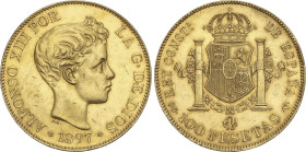 100 Pesetas. 1897 (*18-97). S.G.-V. AU. (Golpecitos en gráfila y campo). EBC-.
